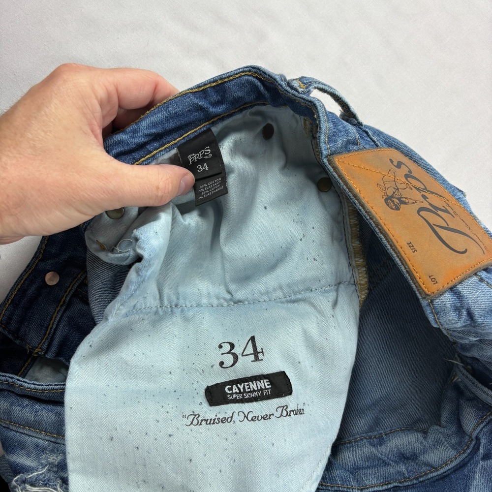 PRPS Jeans Mens 34x33 Blue Cayenne Super Skinny Distressed Grunge Stretch - Picture 3 of 10